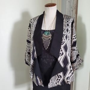 Fond Sateen Open Front Blazer Ethnic Geometric Print S